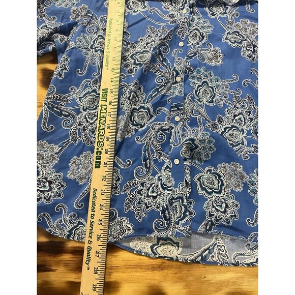 Chaps Womens  Blue Paisley Floral No Iron Button Up Shirt 2X Roll Sleeve Classic - Picture 4 of 9